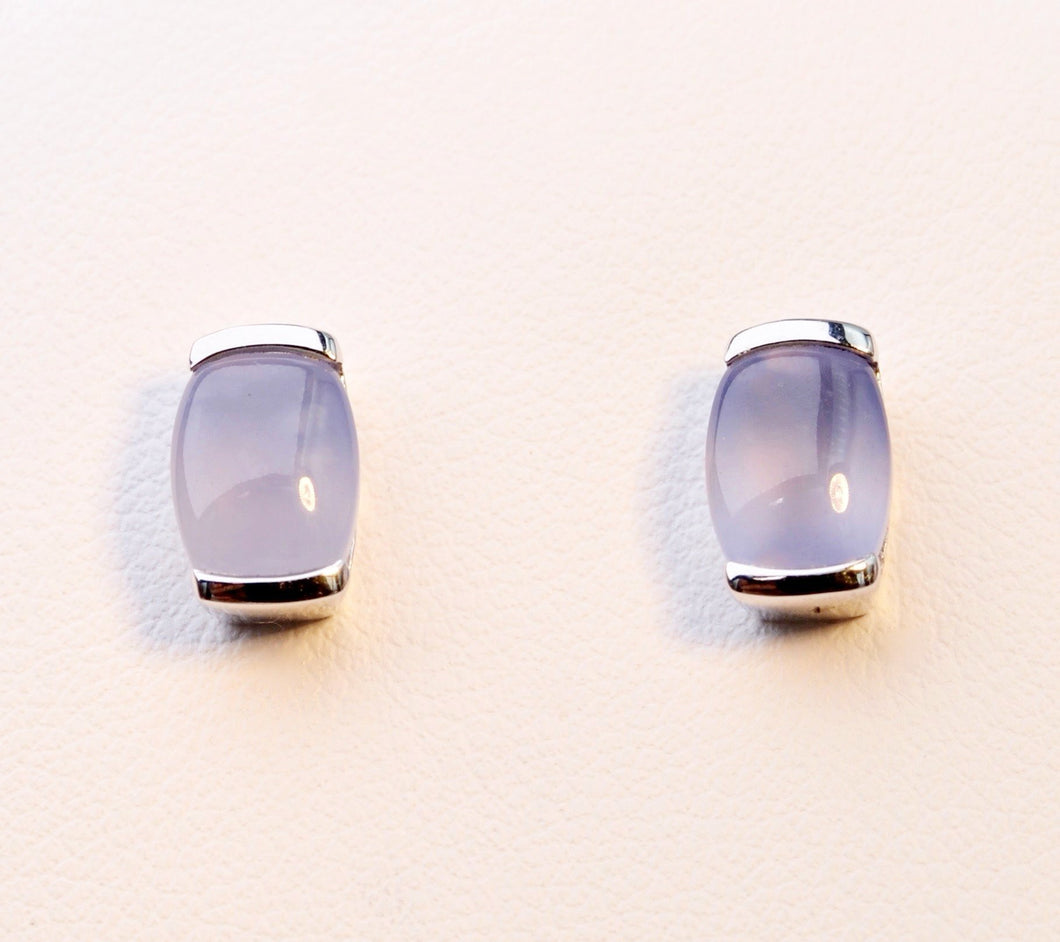 14K white gold post earrings with Calcedony