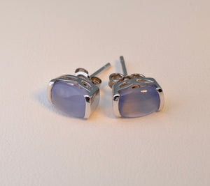 14K white gold post earrings with Calcedony