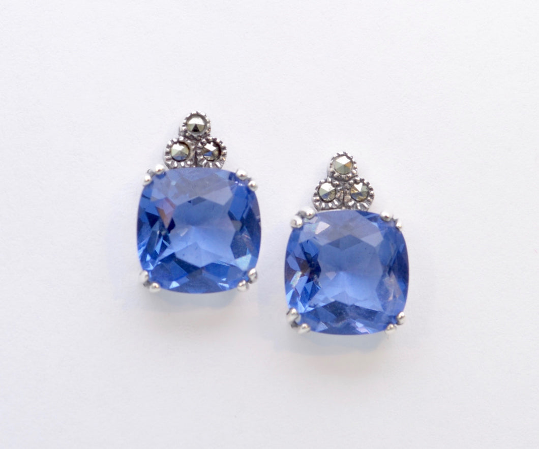 Synthetic Sapphire Post Earrings in Sterling Silver