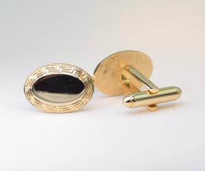 Oval Gold-Plated Cufflinks with Greek-Key Pattern