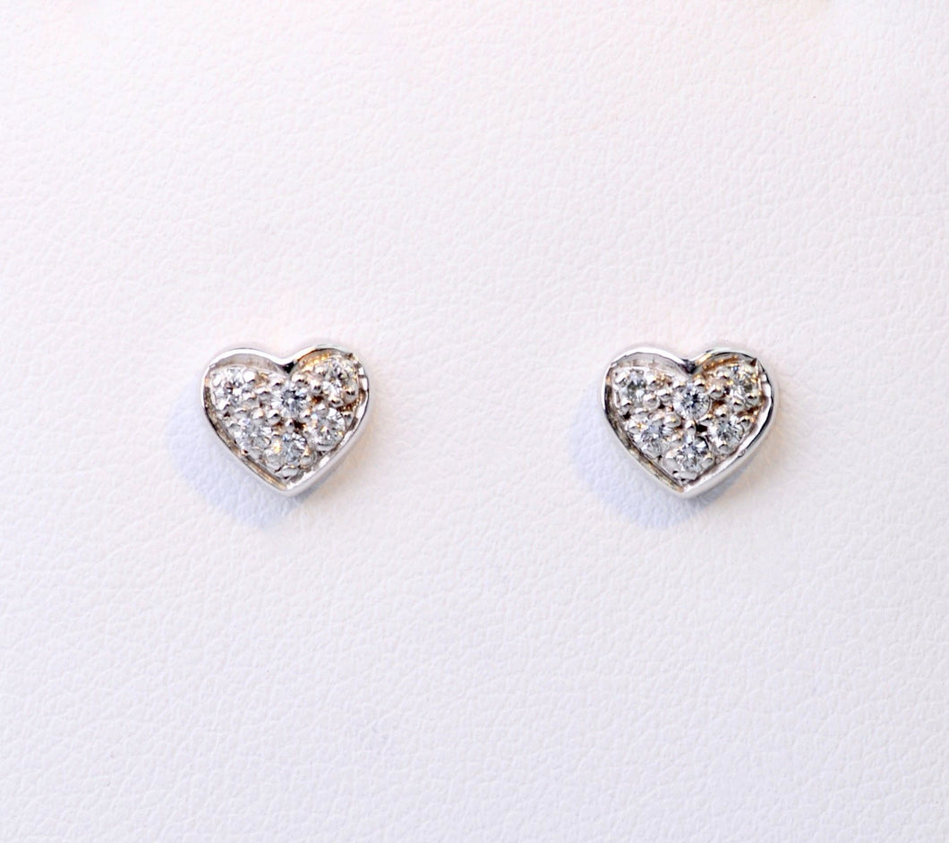 14K white gold heart-shaped post earrings with pave diamonds