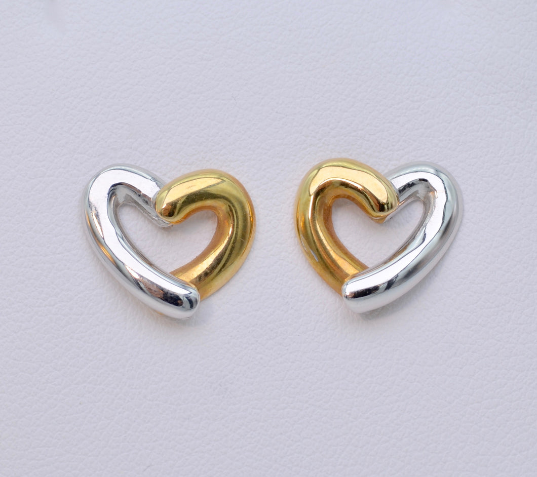 18K White/Yellow Gold Two-Tone Heart Earrings