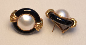14K  Moby Pearl and Onyx Earrings