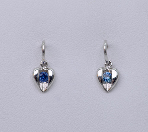 14K White Gold Heart Earrings with Sapphire Sparkle