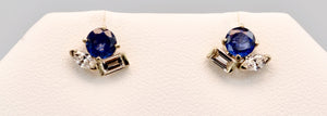 14K white gold Sapphire stud earrings with Diamonds