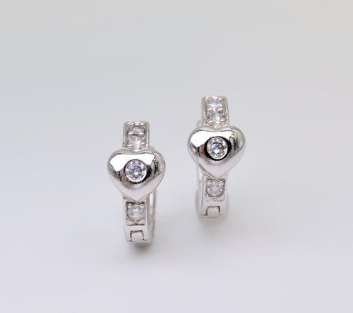 Sterling Silver and Cubic Zirconia Heart Huggies Earrings