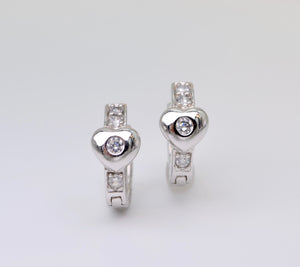 Sterling Silver and Cubic Zirconia Heart Huggies Earrings