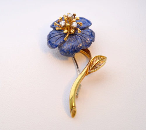 18K Lapis Flower Pin with Diamonds