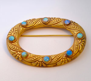 14K Victorian Buckle Brooch with Opals