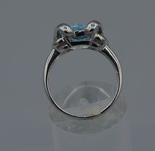 14K white gold, criss-cross cut cushion shaped Blue Topaz Ring