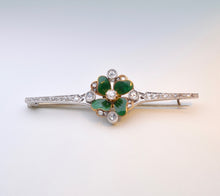 Platinum Diamond Brooch with Green Enamel Four-Leaf Clover