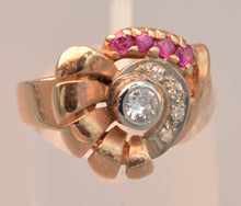 14K rose gold ring with Diamonds and Rubies, ca. 1940's
