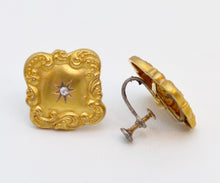 18K Art Nouveau Gold Earrings with Rose-Cut Diamond