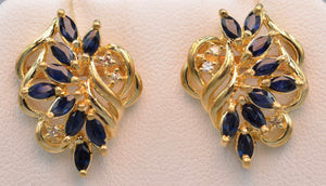 14K yellow gold Sapphire post earrings with diamonds