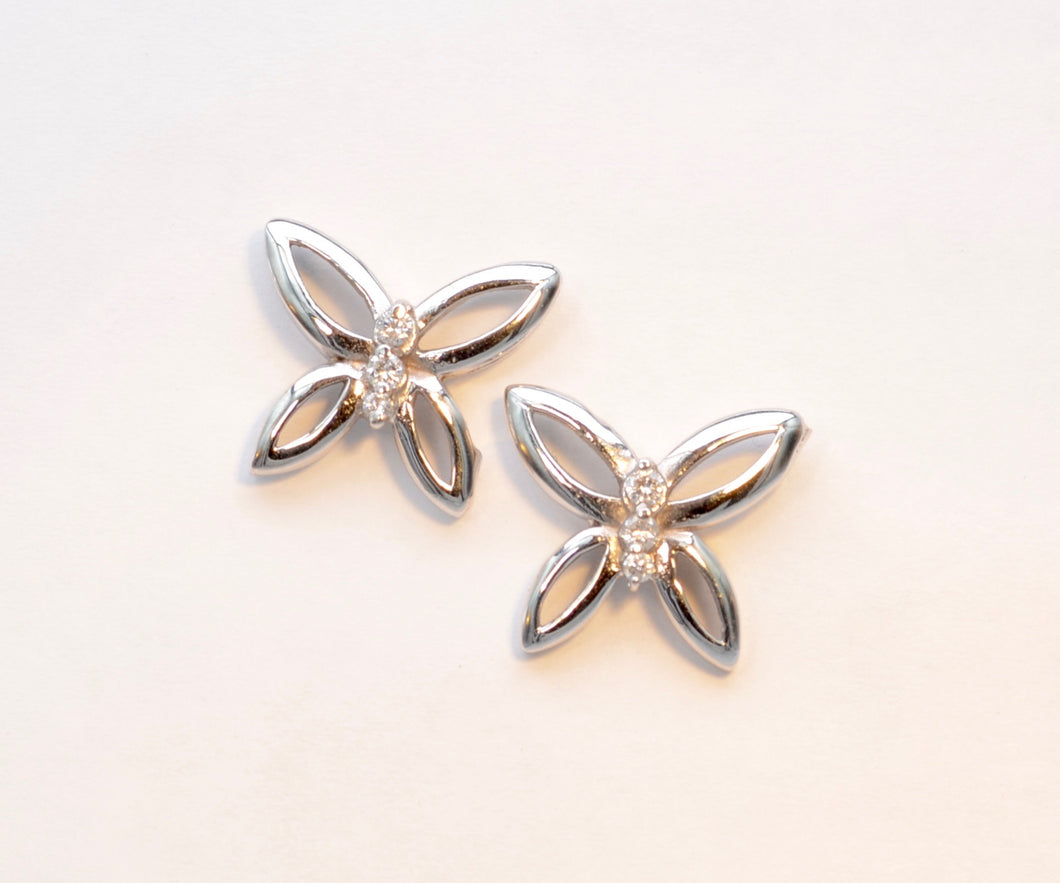 14K White Gold and Diamond Butterfly Earrings