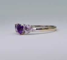 14K white gold ring with 3 heart-shaped Amethysts