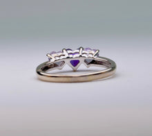 14K white gold ring with 3 heart-shaped Amethysts