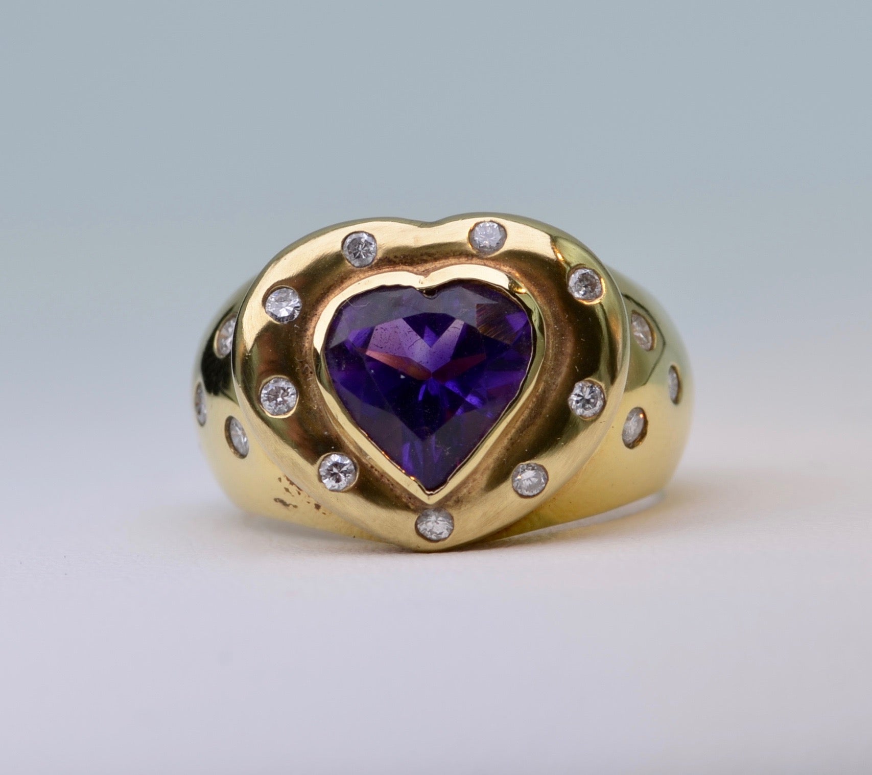 HEART SHAPED AMETHYST & DIAMOND 9CT GOLD RING – Little Luxe