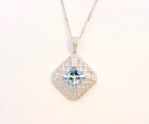 Aquamarine Pendant with White Gold Chain