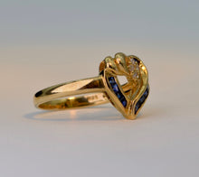 14K Yellow Gold Sapphire Heart Ring with Diamond Accent
