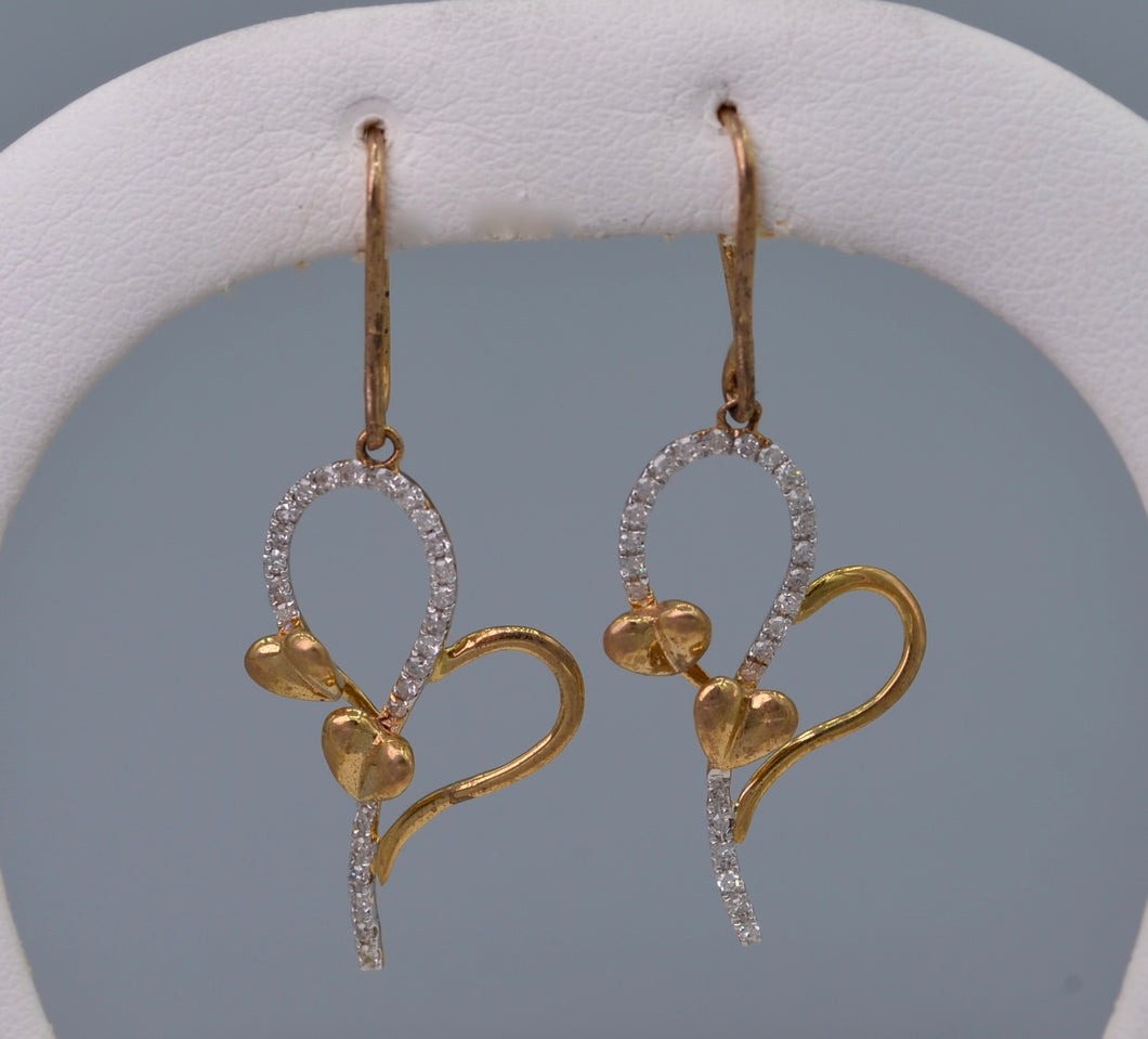 10K yellow gold and diamond heart-shaped earrings