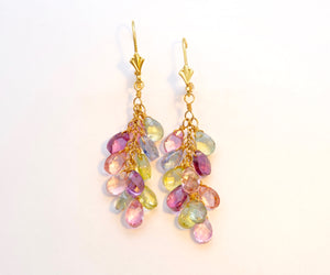 Assorted Gem "Hanging Grapes" Dangle Earrings in 14K Yellow Gold