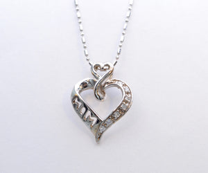 14K White Gold Diamond Heart-shaped Pendant for "Mom"