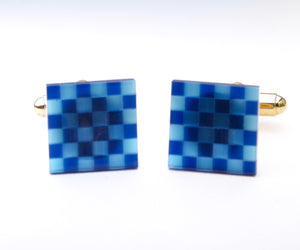 Blue Glass Checkerboard Cufflinks